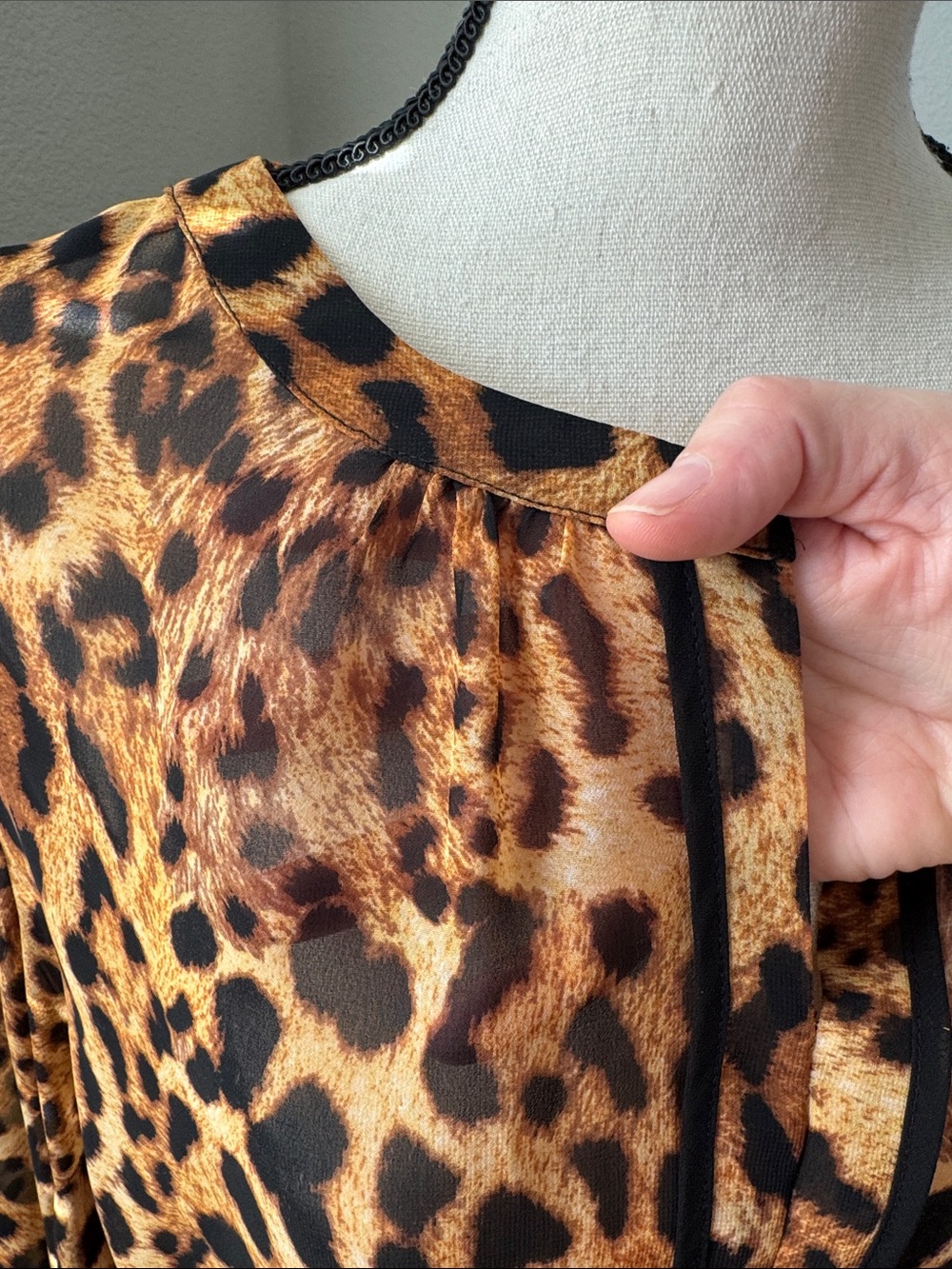 Liz Claiborne Leopard Print Sheer Blouse in Brown and Black - Picture 9 of 10